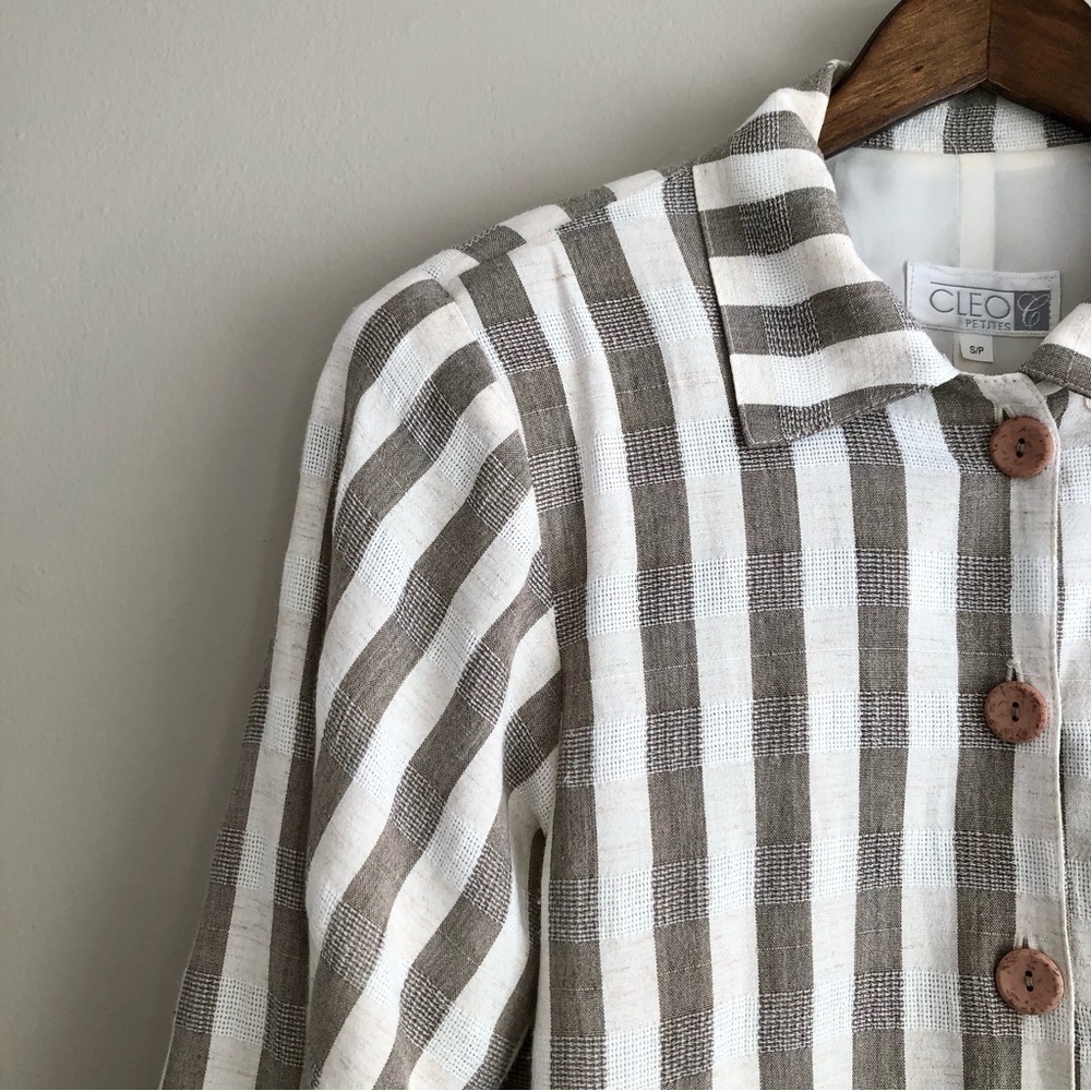 Cleo Petites Vintage Linen Blend Stripe Jacket Tan Cream Button Front Size Small - Picture 5 of 16